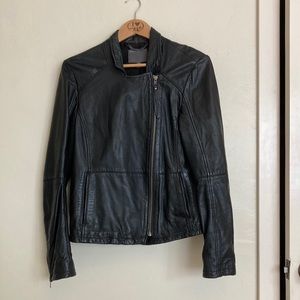 Black leather Moto jacket by MUUBAA
